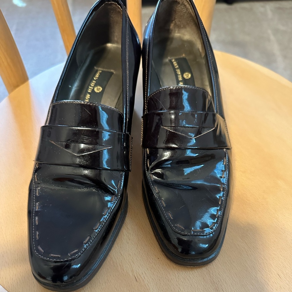 Saks Fifth Avenue patented leather dress loafers